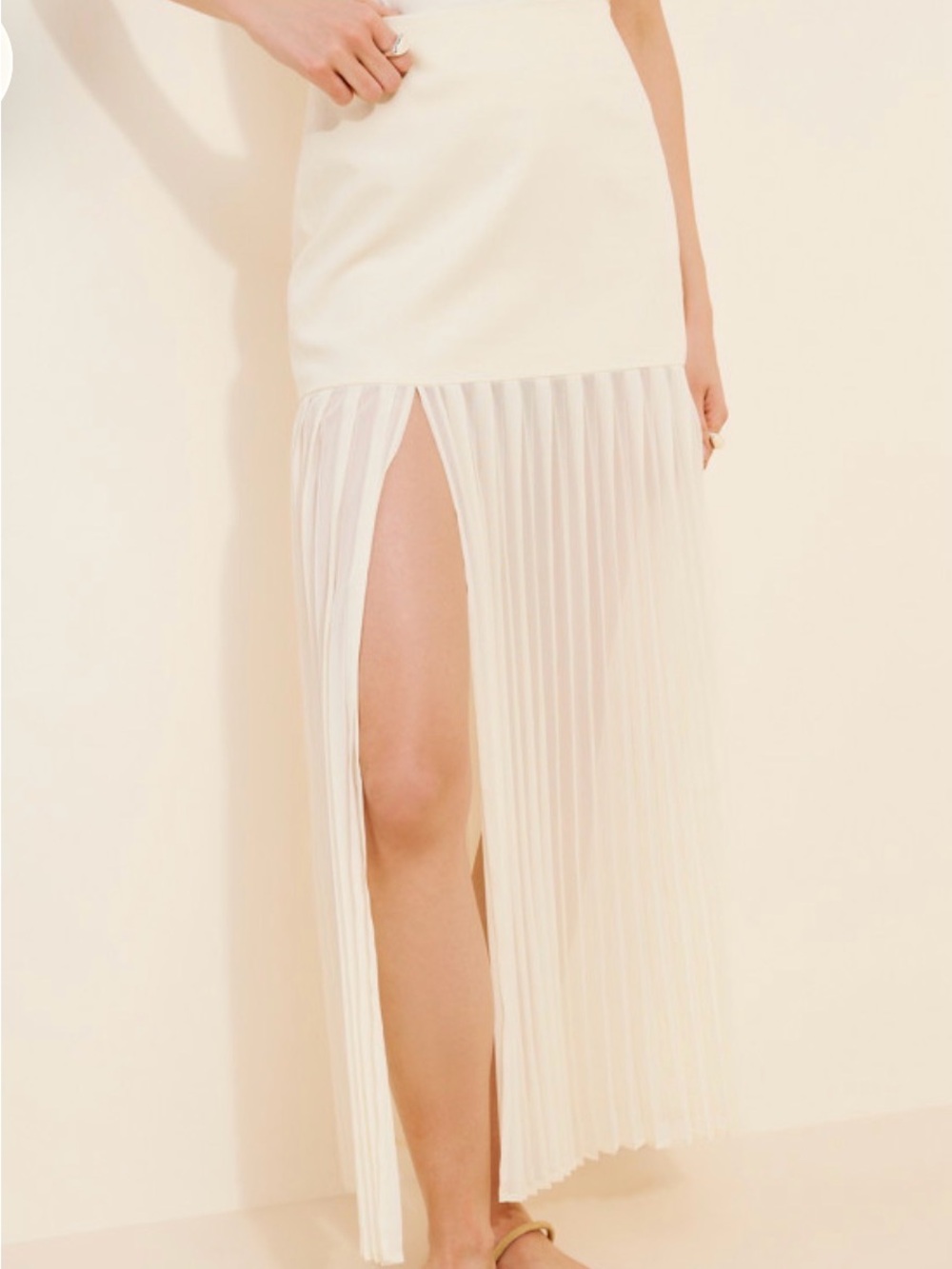 Elegant Cream Lucian Maxi Skirt with Sheer Pleated Panels